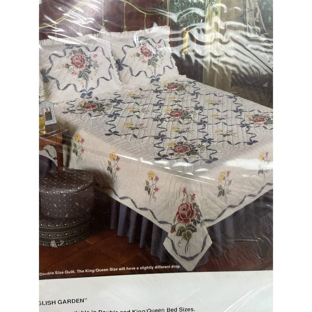 Vintage Bucilla English Garden Cross Stitch Double Size Quilt Kit 80